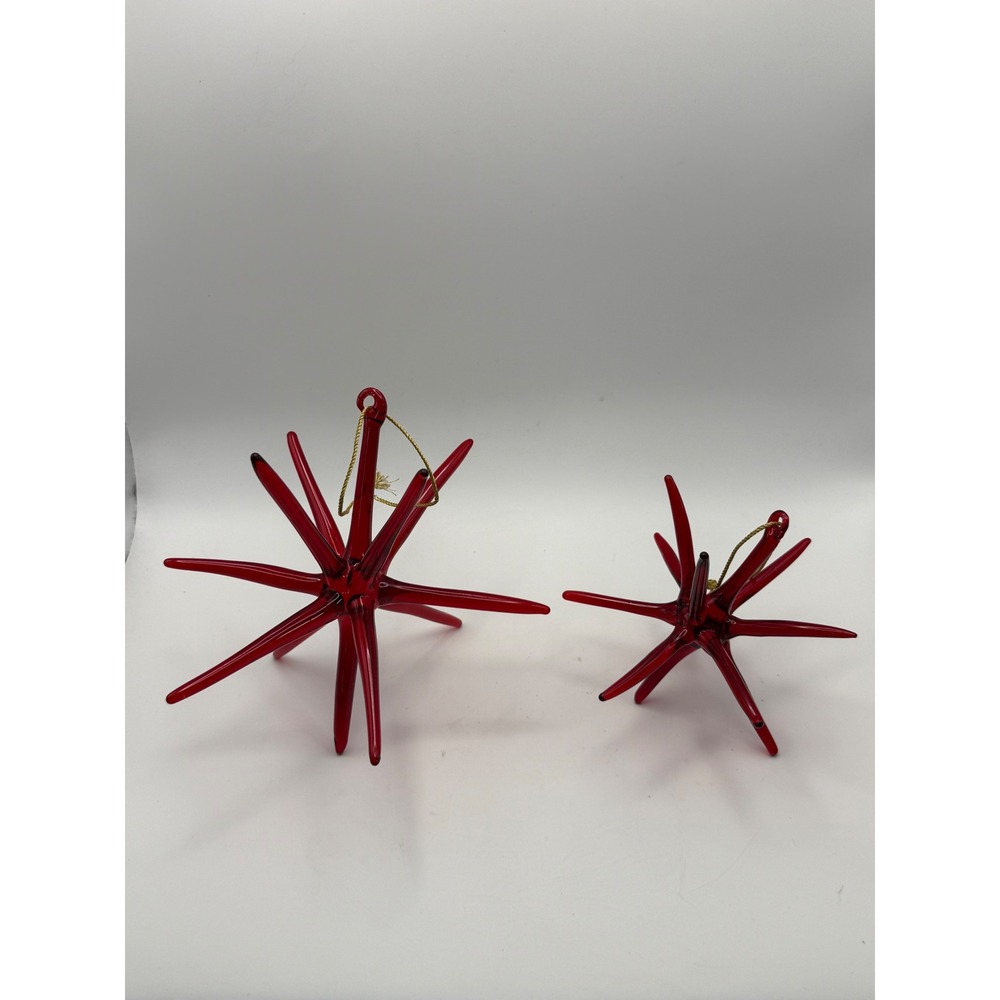 Red Hand Blown Glass Atomic Starburst Sputnik Christmas Ornaments set of 3